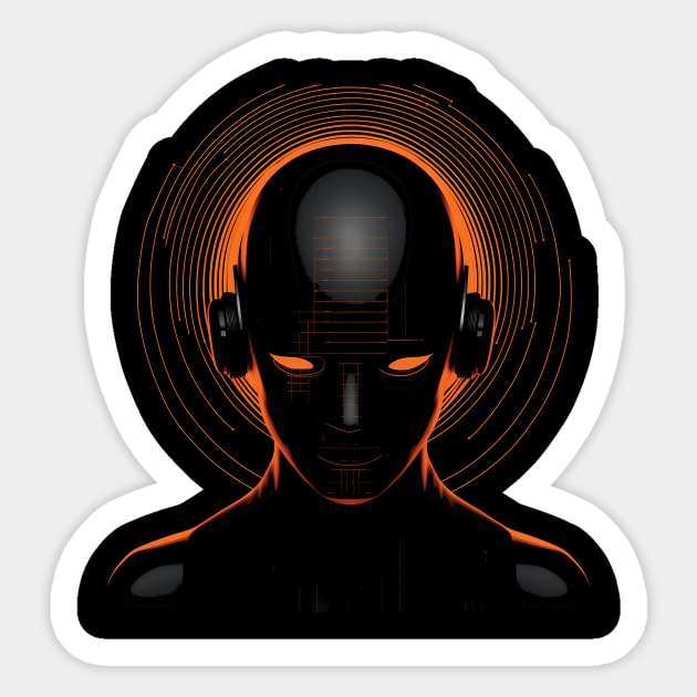 Futuristic techno cyborg - retro orange Sticker by Unelmoija